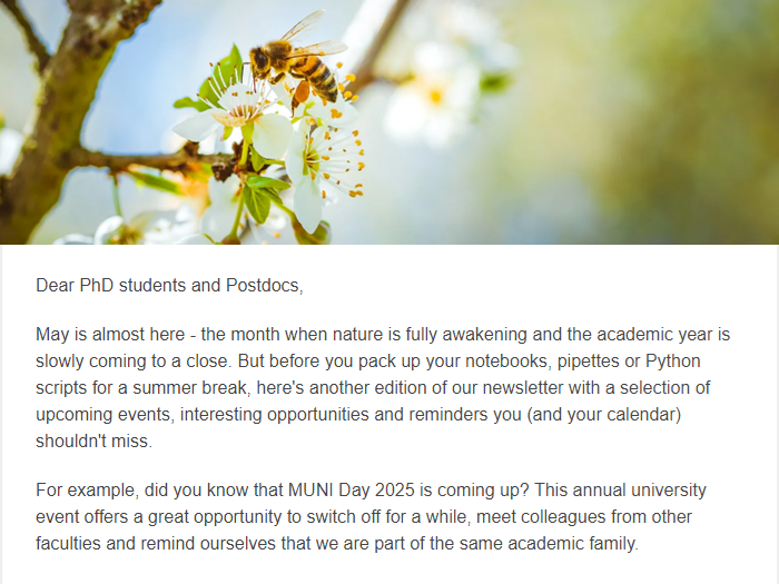 Newsletter for PhD students and Postdocs of the Faculty of Science MU 5/2025