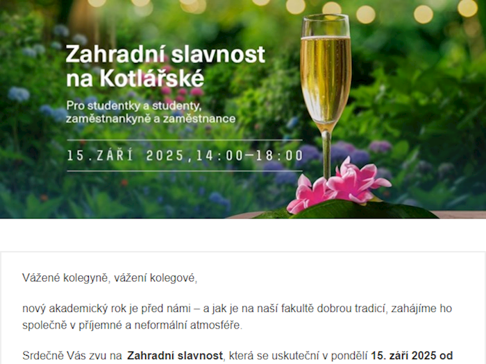 Pozvánka na Zahradní slavnost na Kotlářské 15. 9. 2025