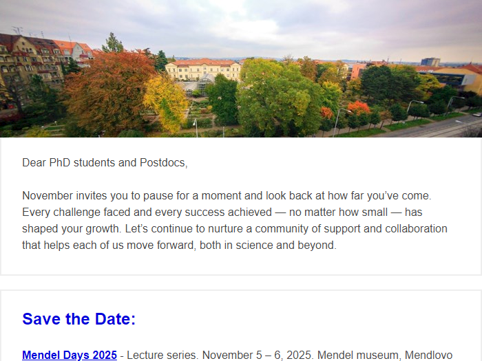 Newsletter for PhD students and Postdocs of the Faculty of Science MU 11/2025 CZ