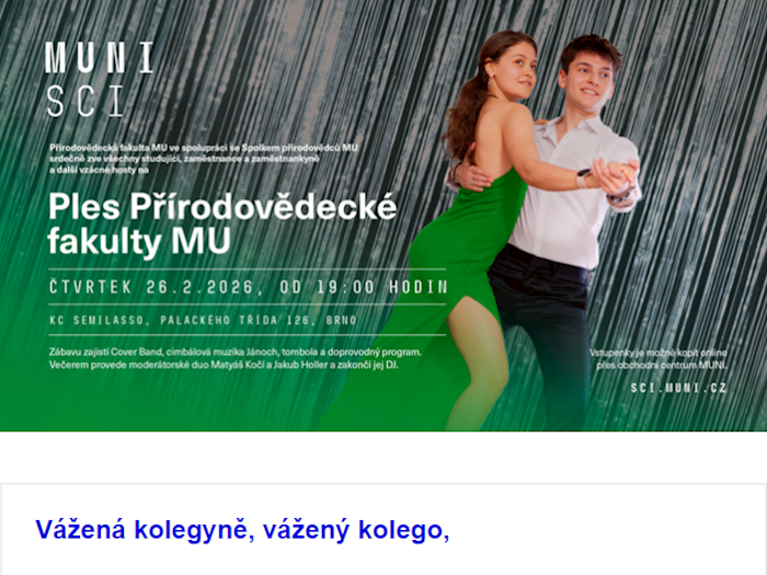 Srdečně Vás zveme na Ples Přírodovědecké fakulty MU 