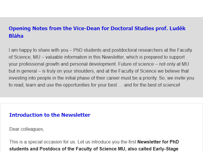 Newsletter for PhD students and Postdocs of the Faculty of Science MU 4/2022