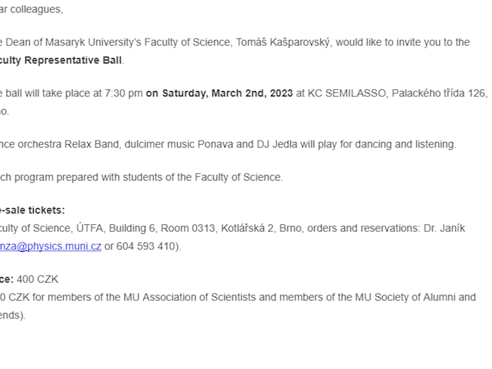 INVITATION – Faculty of Science Representative Ball
